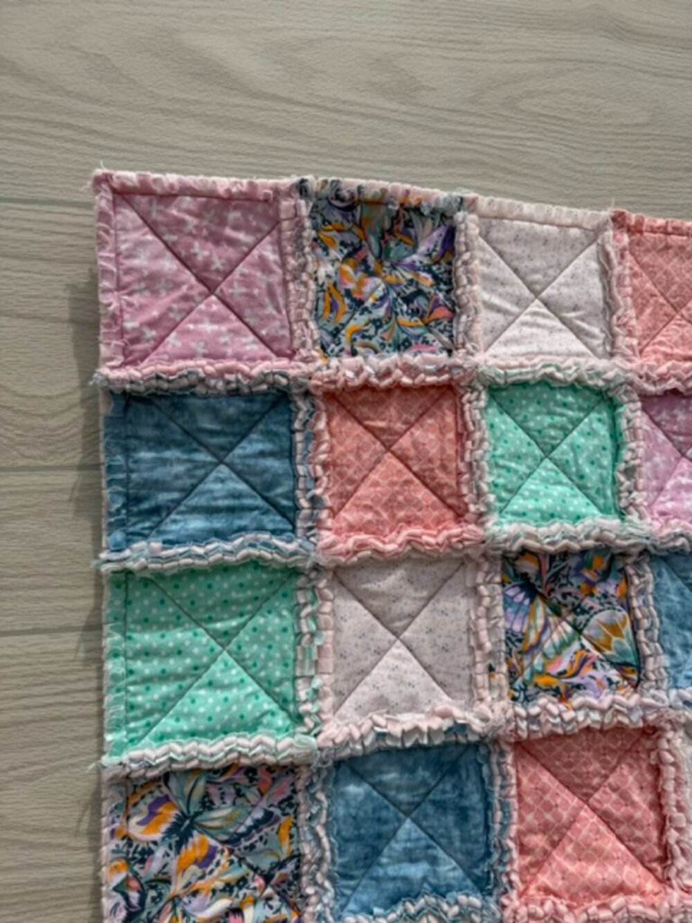 Homemade Small Multicolored Rag Quilt/Baby Blanket - Picture 4 of 12